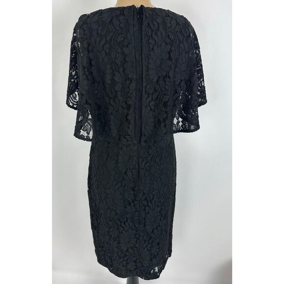 NWT Ralph Lauren LRL Size 14 Black Lace Overlay Capelet Midi Dress Cape Sheath - Picture 5 of 14